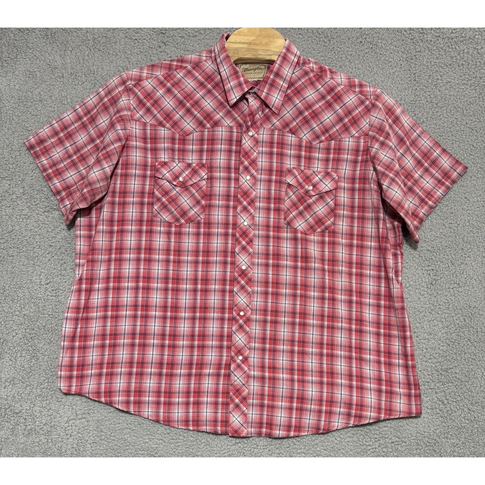 Wrangler Western Shirts Short Sleeve Plaid Snap Button Shirt Mens 2XL Cowboy
